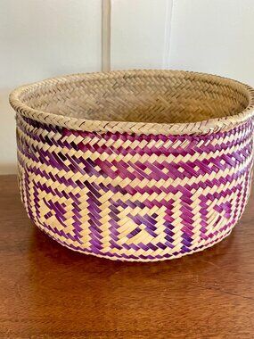 Handwoven Oaxaca Palm Leaf Basket Three-Tone Decorative Basket